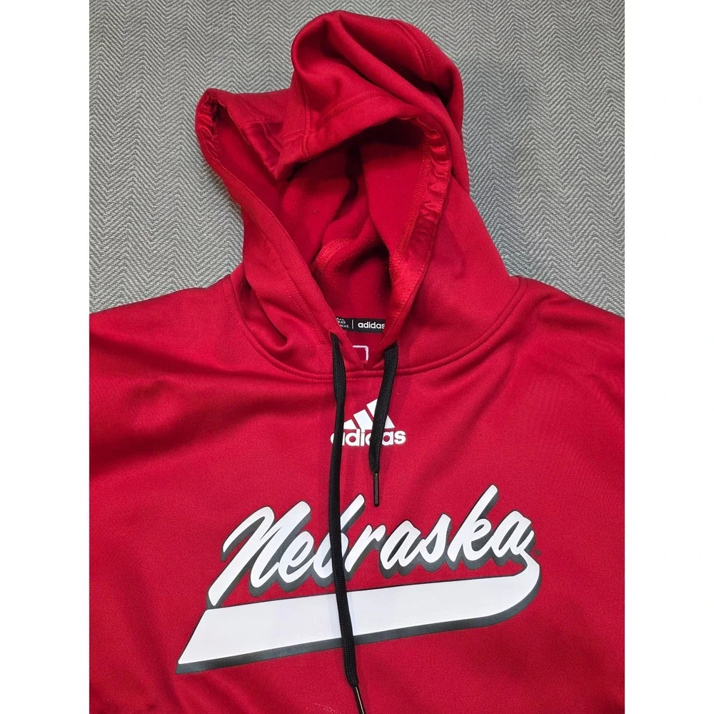 Adidas Nebraska Huskers Red Pullover Hoodie Mens Large Lincoln NCAA Sweatshirt